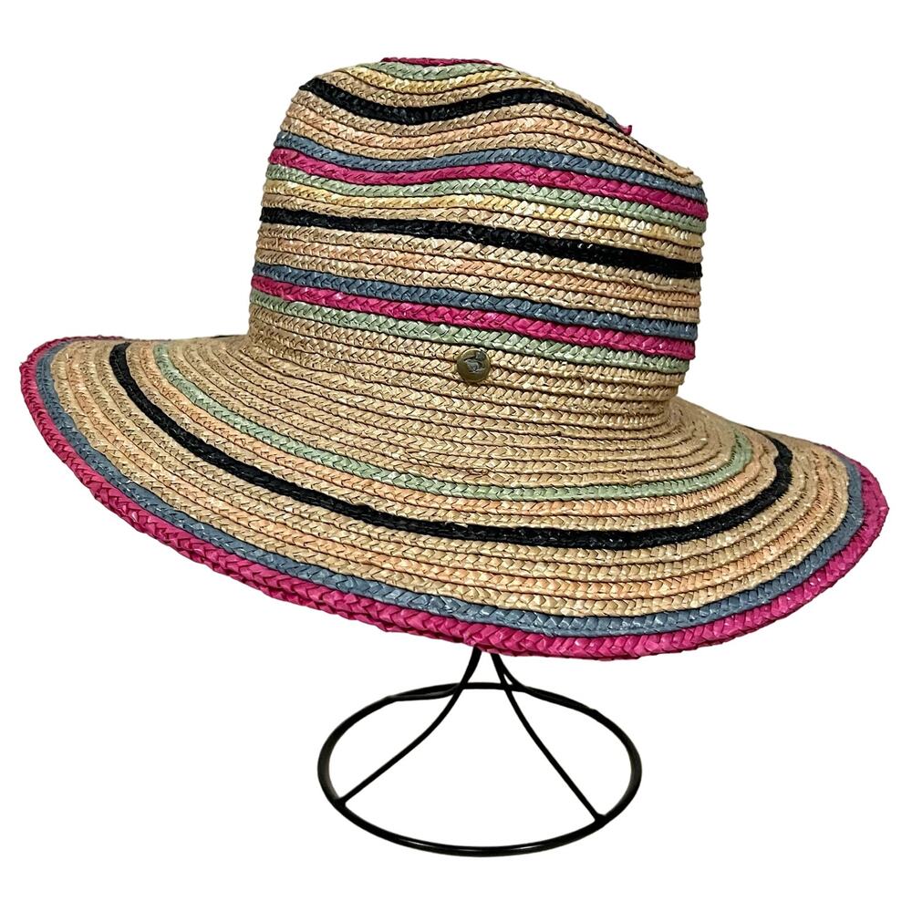 Peter Grimm Women’s Straw True Character Sun Floppy Striped Wide Brim Colorful